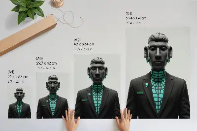 Poster i futuristisk stil med uttrycksfulla kontraster i turkos