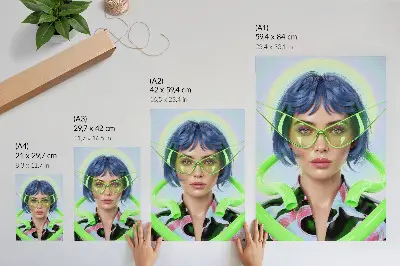 Affisch futuristiskt porträtt av en kvinna med färgens energi