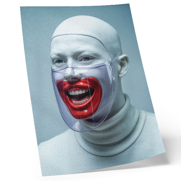 Poster Modernt ansikte i en mask glaserad ansikte röd.