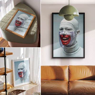Poster Modernt ansikte i en mask glaserad ansikte röd.