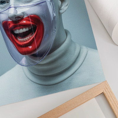 Poster Modernt ansikte i en mask glaserad ansikte röd.