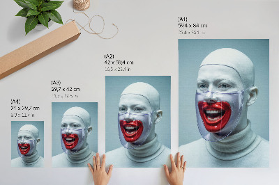 Poster Modernt ansikte i en mask glaserad ansikte röd.