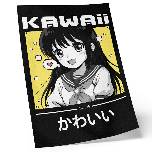 Dekorativ väggaffisch Manga-stil svarta linjer gula accenter