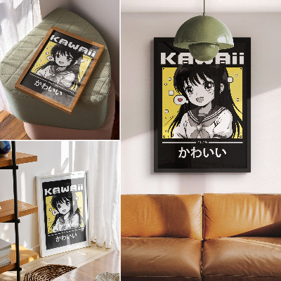 Dekorativ väggaffisch Manga-stil svarta linjer gula accenter