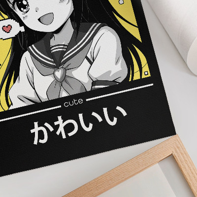 Dekorativ väggaffisch Manga-stil svarta linjer gula accenter