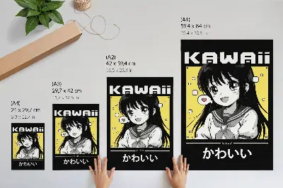Dekorativ väggaffisch med manga-inspirerade svarta linjer och gula accenter