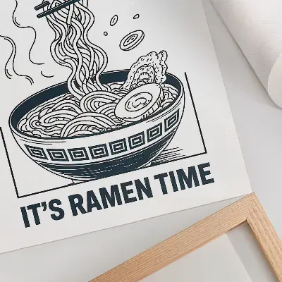 Affisch serietidningsinspirerad ramen-skål med ätpinnar som absorberar smak