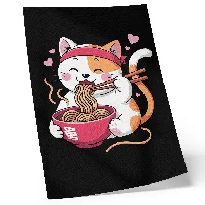 Hållbar väggposter med motiv av en bedårande rosa kattunge som äter pasta