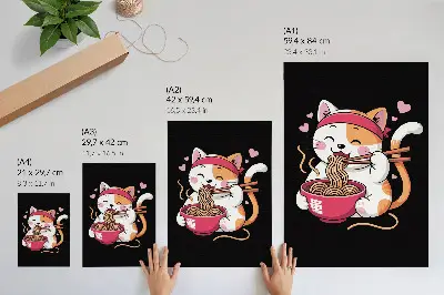 Hållbar väggposter med motiv av en bedårande rosa kattunge som äter pasta