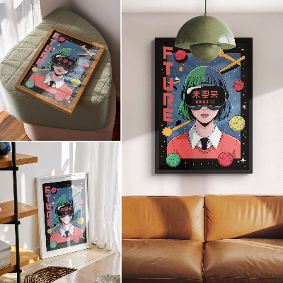 Hållbar väggposter Modernt VR-tema för kvinnor i rymden