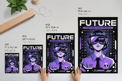 Dekorativ väggaffisch med futuristiskt lila teknologitema