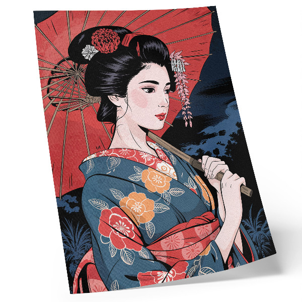 Hållbar väggposter Japansk stil kvinna paraply färgglad natt