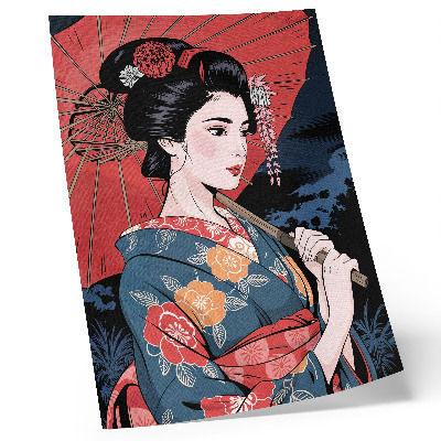 Hållbar väggposter Japansk stil kvinna paraply färgglad natt