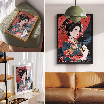 Hållbar väggposter Japansk stil kvinna paraply färgglad natt