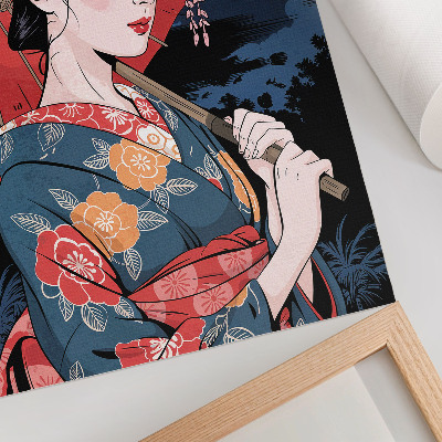 Hållbar väggposter Japansk stil kvinna paraply färgglad natt