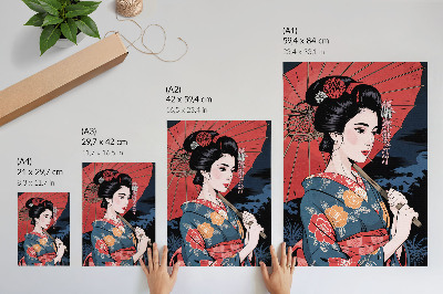 Hållbar väggposter Japansk stil kvinna paraply färgglad natt