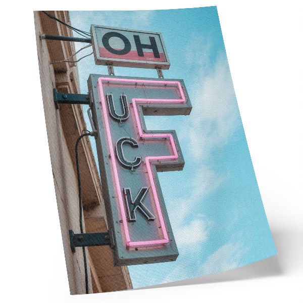Hållbar väggposter Neon retroskylt blå himmel intensiva färger