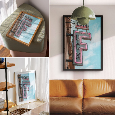 Hållbar väggposter Neon retroskylt blå himmel intensiva färger
