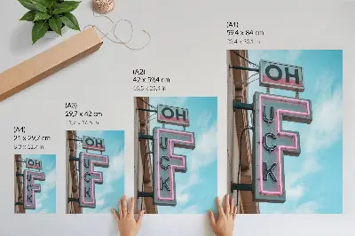 Hållbar väggposter med motiv av blå neon retroskylt i intensiva färger