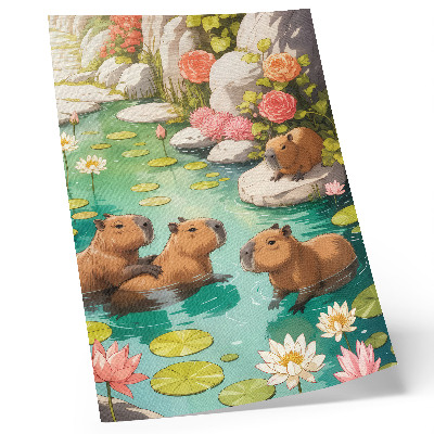 Dekorativ väggaffisch Kapybaras i dammen blommor harmoni av naturen