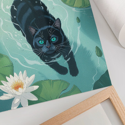 Poster Katt i vattnet känsliga näckrosblad