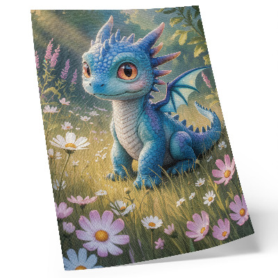 Affisch En utsmyckad blå drake bland blommor