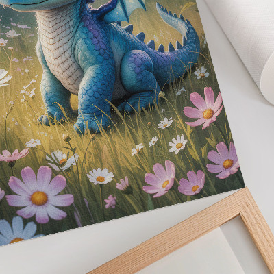 Affisch En utsmyckad blå drake bland blommor