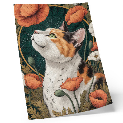 Poster Katt bland vallmo, illustrationsstil, natur