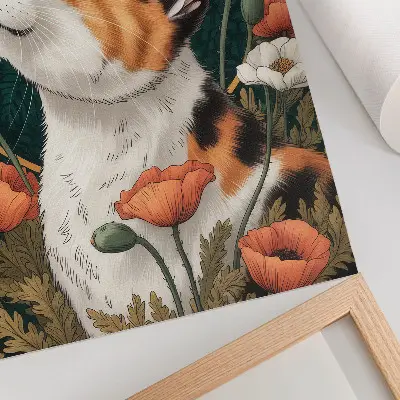 Poster katt bland vallmo i illustrationsstil med naturtema