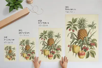 Affisch med motiv av klassiska frukter och blad i harmonisk naturstil
