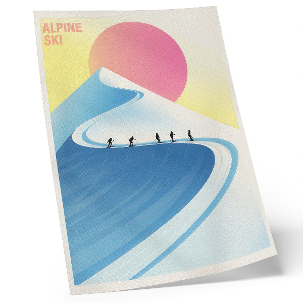Poster En minimalistisk scen med skidåkare och himlen