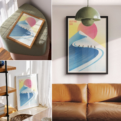 Poster En minimalistisk scen med skidåkare och himlen
