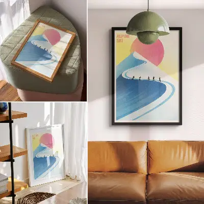 Poster minimalistiskt motiv av skidåkare under bar himmel