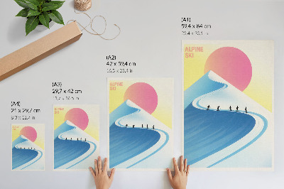 Poster En minimalistisk scen med skidåkare och himlen