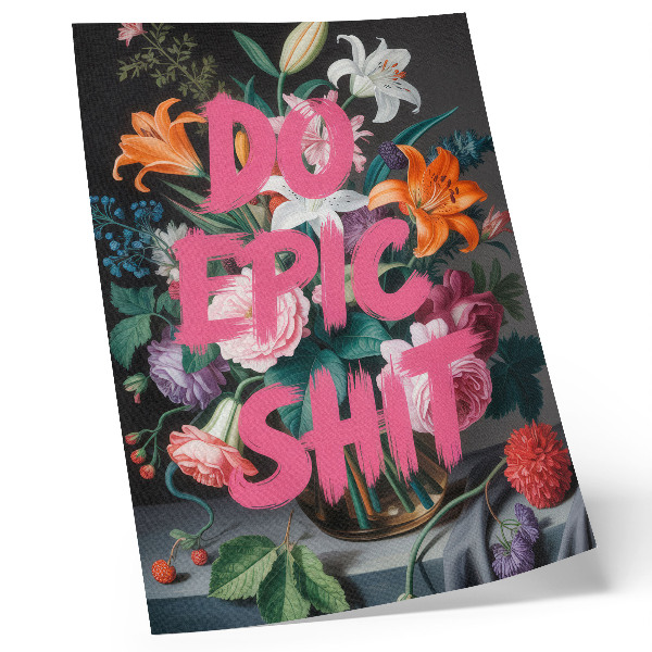 Hållbar väggposter Rosa bokstäver på en bakgrund av färgglada blommor
