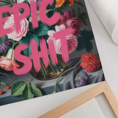Hållbar väggposter Rosa bokstäver på en bakgrund av färgglada blommor