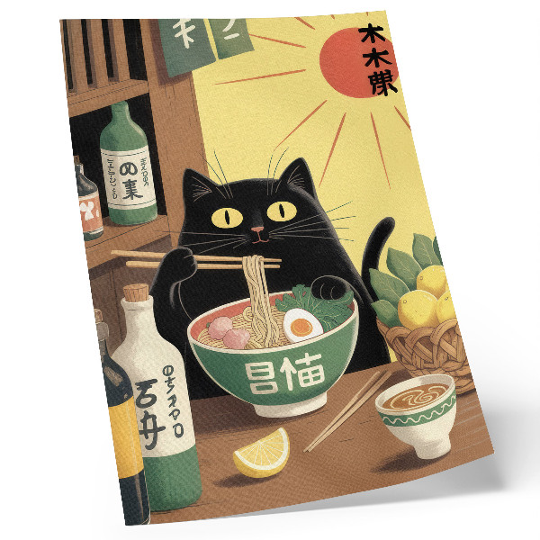 Poster Katt med ramen och citroner, japanskt tema, tidlös atmosfär