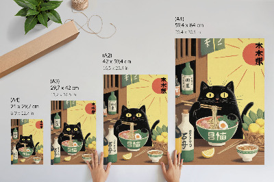 Poster Katt med ramen och citroner, japanskt tema, tidlös atmosfär