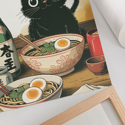 Affisch Svart katt ramen sake flaska japanskt motiv