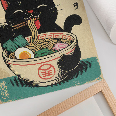 Hållbar väggposter Svart katt Ramen skål japanska retroinspirationer