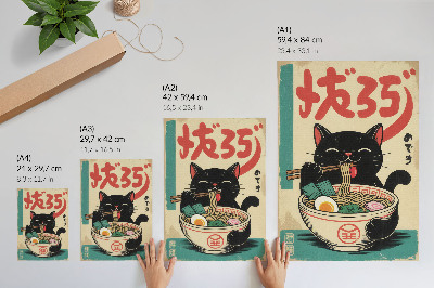 Hållbar väggposter Svart katt Ramen skål japanska retroinspirationer