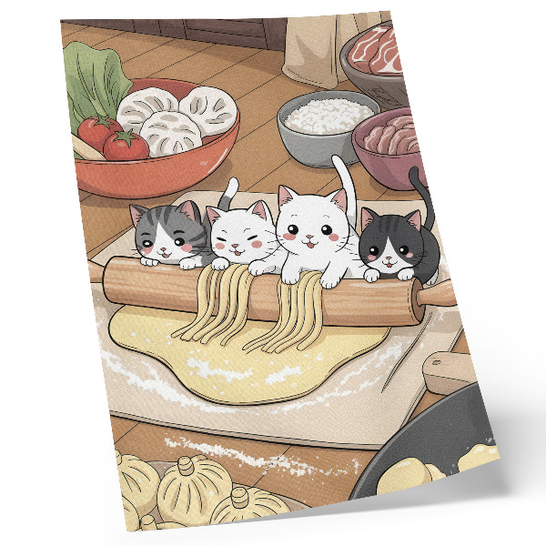 Dekorativ väggaffisch Kattungar i köket varm palett illustration