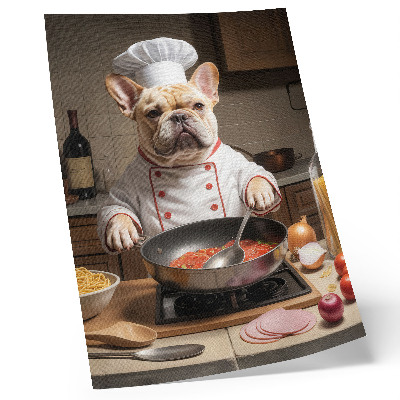 Poster Bulldog i köket rolig surrealistisk stil