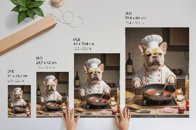 Poster Bulldog i köket rolig surrealistisk stil