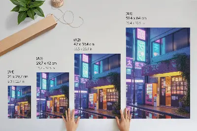 Hållbar väggposter med atmosfäriskt motiv av färgglada neonljus i regn