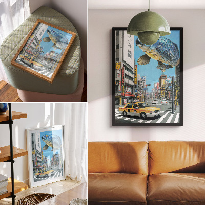 Dekorativ väggaffisch Urban surrealism fisk modern gata