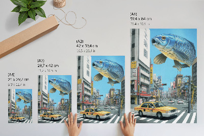 Dekorativ väggaffisch Urban surrealism fisk modern gata