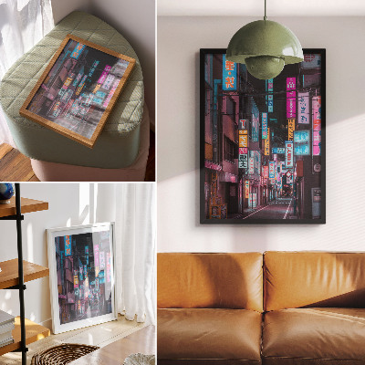 Poster Turkosa och rosa neonljus i nattstaden