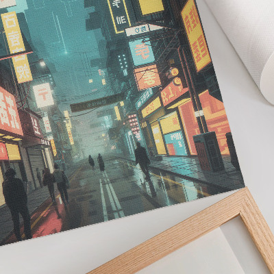 Affisch Urban nattscen med retro-futuristisk stil och neonljus