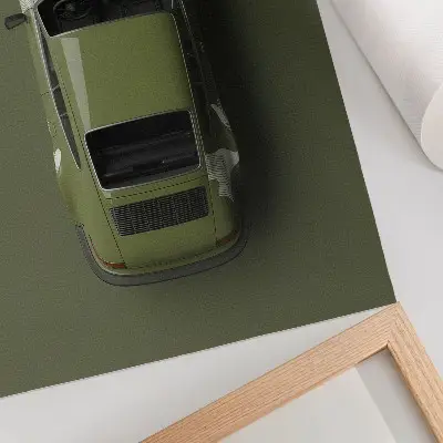 Poster elegant grön bil med minimalistisk enkelhet